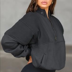 JOAH BROWN RETRO HALF ZIP WASHED BLACK